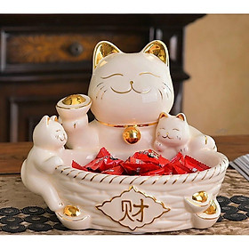 Mua Khay đựng bánh kẹo hoa quả hoặc đồ dùng cá nhân hình mèo trắng