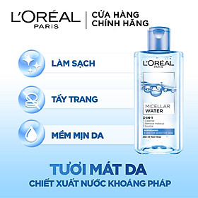 Nước làm sạch và tẩy trang cho mọi loại da, da dầu, da mụn L'Oreal Paris 3in1 Micellar Water