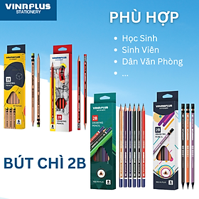 Hộp 6 chiếc Bút Chì Gỗ 2B Học Sinh Vinaplus - Chì Đậm An Toàn Cho Học Sinh, Sinh Viên, Dân Văn Phòng