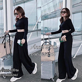 Set bộ thun dẻo áo ngắn và quần dài suông rộng