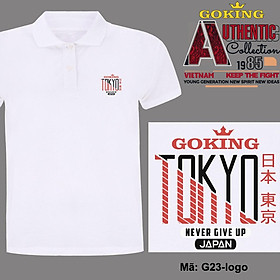 TOKYO, mã logo.g23. Áo thun polo nam nữ, form unisex. Áo phông cổ trụ Goking, vải cá sấu 3D, công nghệ chống nhăn Nhật Bản - Trắng - XS: Khoảng 38-48kg