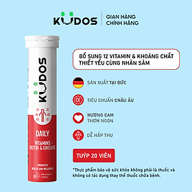 TPBVSK Viên sủi KUDOS DAILY VITAMINS PLUS BIOTIN & GINSENG bổ sung vitamin tổng hợp và nhân sâm (20 viên/tuýp)