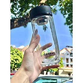 Bình thủy tinh podium 2 lớp cách nhiệt có lõi trà CASAVA 350ml Hàng chính hãng
