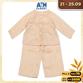 Bộ quần áo bà ba dài unisex cho bé hoa văn Vân Gỗ lụa kem hồng - AICDBTRSXX1Q - AIN Closet