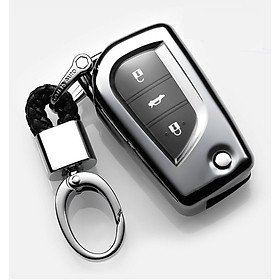 Ốp, bọc chìa khóa silicon màu tráng gương bảo vệ chìa khóa cho xe Toyota Fortuner, Corolla Altis, Innova, Hilux, Yaris…kèm móc đeo INOX