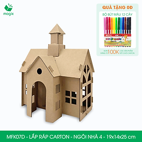 MFK07D - 19x14x25 cm - Mô hình ngôi nhà lắp ráp từ bìa carton cao cấp, nhà giấy carton mini sáng tạo