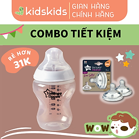 COMBO Bình sữa ty siêu mềm tự nhiên Tommee Tippee Closer to Nature 260ml & Núm ty silicon thay thế 6M+