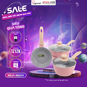 Bộ nồi chảo chống dính Ceramic đáy 6 lớp ăn dặm cho bé La gourmet Baby set màu hồng - sử dụng được tất cả loại bếp - 417893