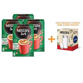 [Tặng Bộ bình ly Lumiarc 750ml & 200ml NESCAFE] Combo 4 Hộp NESCAFÉ 3IN1 Công thức cải tiến - VỊ RANG ĐẬM Hộp 20 gói