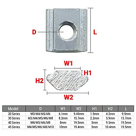 10 Cái M3 M4 M5 M6 M8 M10 T Khối Vuông Trượt T-Hạt Đai Ốc Cho Dây Nhôm Định Hình 2020 3030 4040 4545 Kích Thước: Thép Carbon
