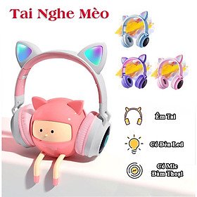 Mua Tai nghe chụp tai bluetooth  tai nghe mèo không dây siêu dễ thương có đèn led đổi màu cực đẹp