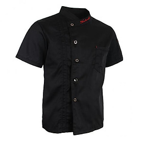 2xUnisex Chef Jackets Coat Short Sleeves Shirt Kitchen Uniforms M Black