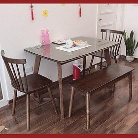 Bộ Bàn Ghế Ăn Cho 4 Người. Bàn 1m2 + 2 Ghế Đơn + 1 Ghế Dài Gỗ Tự Nhiên Bền Đẹp