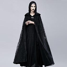 Gothic Vinatge Black Lace Witch Cape Cloak Hooded Fancy Dress Party Costume