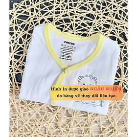 3-9kg - ÁO CÀI XÉO TAY DÀI TRẮNG VIỀN CHO BÉ SƠ SINH - CÚN CON - Viền Vàng
