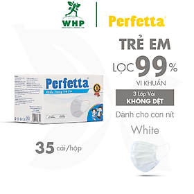 [1 Hộp - PERFETTA CHILDREN] - Khẩu Trang Y Tế Trẻ Em Chất Lượng Cao, Kháng Khuẩn, Chống Bụi Mịn, Màu Trắng, 3 Lớp, Bảo Vệ Tối Ưu, Đóng Gói Từng Cái - (35 cái/hộp)