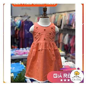 Váy bé gái thô thêu quả cherry, dâu 1-7T. Chất liệu đũi thô. Thương hiệu LITIBABY