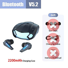Tai nghe trò chơi TWS tai nghe không dây Bluetooth 9D Stereo Chất lượng âm thanh Bluetooth 5.2 Tai nghe nhạc có màu micrô: Đen