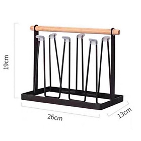 Giá úp ly, giá úp cốc men xanh tay cầm bằng gỗ