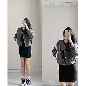 Áo khoác bomber bóng dáng chày lửng croptop kaki chất da lộn 2 lớp cao cấp phối tay unisex ulzzang nam nữ kiểu dáng  LOGO thêu chữ nổi, Áo khoác nữ  da lộn 2 lớp bomber croptop phom rộng cổ bẻ bấm cúc sexy Hàn Quốc