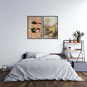 Bộ 2 tranh canvas treo tường hoa sen vàng và đỏ - HS007-008