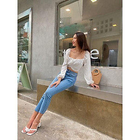 Quần jeans nữ Skinny thêu 9 tấc co dãn tốt