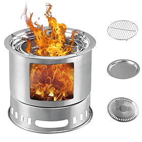 Multifunctional Camping Wood Stove Portable Wood Burning BBQ Grill Stove for Outdoor Backpacking Hiking Picnic BBQ