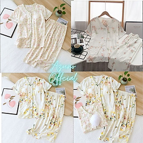 Bộ Đồ Pijama Nữ Mặc Nhà Ngắn Tay Azuno BN0405 Chất Liệu Cotton Lụa Có Lót Ngực Tiện Lợi Cho Mùa Hè