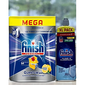 Combo 64 Viên rửa bát Finish Quantum + Muối Finish 1.5kg