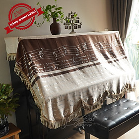 Khăn Phủ Đàn Piano Màu Cafe Họa Tiết Nốt Nhạc KC-04B