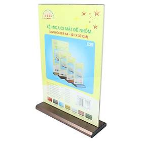 Kệ Mica 2 mặt A4 đứng - Đế lùa Nhôm E29 (KT: 21 x 30cm)