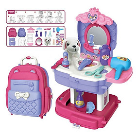Đồ Chơi Trang Điểm Cho Bé Gái Có Búp Bê Thú Nhồi Bông Nhập Vai Bowa Xếp Lại Dễ Dàng Thành Balo 8394P - Pet care School Bag Role