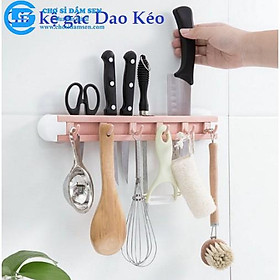 Giá kệ để dao kéo dán tường Kèm 6 móc treo đồ phòng bếp không cần khoan