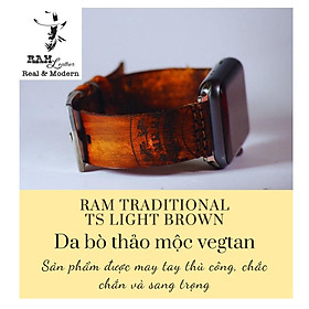 Dây đồng hồ da bò vegtan thảo mộc màu nâu sáng RAM- tặng khóa chốt và cây thay dây