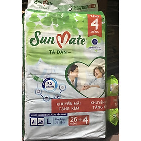 (Mẫu Mới) Tặng Kèm 1 Gói Khăn Ướt 80 Tờ - Tã Dán Sunmate L26 +4 (30 Miếng) - Tã Dán Cho Người Lớn (Bằng Size Và Tiết Kiệm Hơn Sunmate ML18) -Hsd Luôn mới