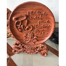 Đĩa  trạm khắc chữ phúc phong thùy trang trí phòng khách bằng gỗ hương đá  kt mặt rộng 40×4cm