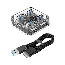 Transparent HUB 4 Ports USB3.0 Adapter Splitter USB Power Supply Easy Carry