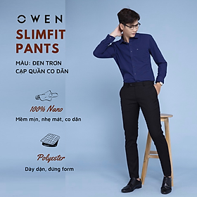 OWEN - Quần âu nam màu ĐEN Slimfit (dáng ôm) cạp tăng đơn co dãn