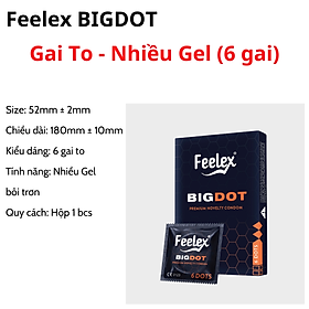 Bao cao su Feelex Bigdot gân gai bi lớn 3, 6 Bi nhiều gel bôi trơn, Hộp 1 bcs