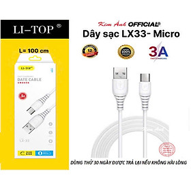 Mua Dây sạc 3A LI-TOP LX33 chân Micro (hộp giấy) dòng điện 3A  Kim Ánh cho dùng thử 30 ngày  cam kết hàng chính hãng