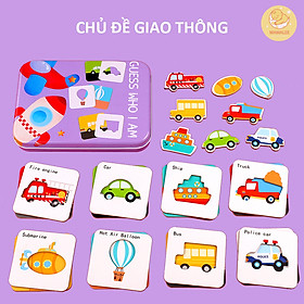 Hộp Thẻ Gỗ Ghép Hình Chủ Đề Con Vật Trái Cây Xe Cộ - Đồ Chơi Giáo Dục Sớm Học Tiếng Anh Cho Bé