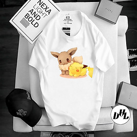 Áo thun trắng Anime, Manga Pikachu và bạn, Unisex Nam Nữ có Size áo từ 25-95kg