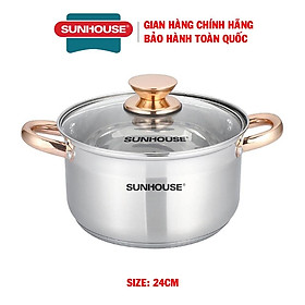 Nồi inox 5 đáy sunhouse sh781, nồi 5 lớp đáy tỏa nhiệt đều, giữ nhiệt lâu, hạn chế cháy, có 3 size 16,20,24cm