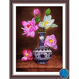 Mua Tranh thêu chữ thập 3D Bình hoa Sen (45x60cm) chưa thêu