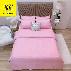 Bộ 4 Món Ga Gối SỌC 3F Vải Cotton Lụa - Hồng Nhạt - AT HOME