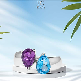 Nhẫn Nữ Danny Jewelry Bạc 925 Xi Rhodium Đính Đá Tourmaline & Amethyst Hình Giọt Nước SPLRA696A