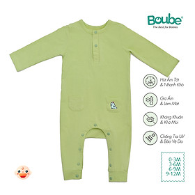 Bộ liền thân, bộ bodysuit cài thẳng dài tay 2 túi nhiều màu sắc cho bé Boube, vải Cotton organic thoáng mát - Size 0-12M