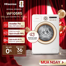 Máy giặt Hisense 10.5kg Inverter Pro WF105R5 Diệt khuẩn Khử mùi 99.9%, Ngừa dị ứng, Giặt AI - HÀNG CHÍNH HÃNG