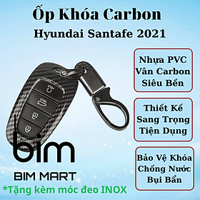 Ốp Vân Carbon Lót Silicon Bọc Bảo Vệ Chìa Khóa Xe Hyundai Santafe 2021 ( Tặng kèm móc đeo INOX )
