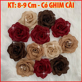 (COMBO 4 CÁI ) Tag Hoa Hồng Lớn Cài Áo, Kiểu Cài Áo Hoa Có Ghim, Có Trâm Cài Áo Váy Màu Nâu Đậm, màu da, Đỏ - Kích Thước 8-9 CM CH002CB4